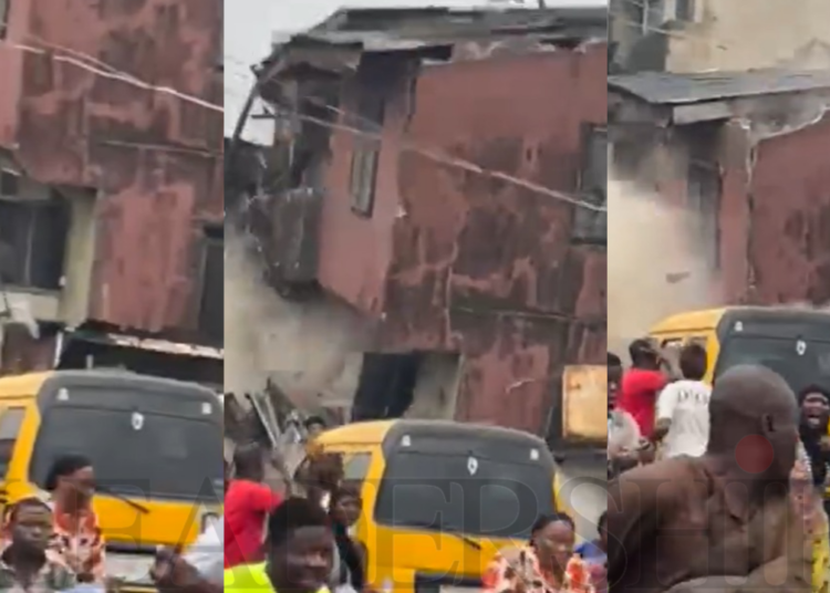 Watch As Two-Storey Building Collapses In Lagos